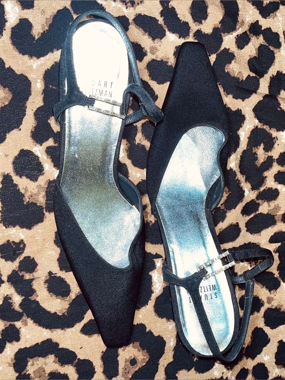 vintage Stuart Weitzman Black Pointed Slingback Kitten Heels
